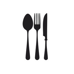 Black silhouette of spoon fork and knife cutlery eating utensils