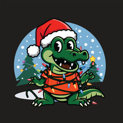 Christmas cute crocodile illustration