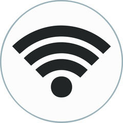 Black wifi signal icon on white background with grey circle border wireless internet