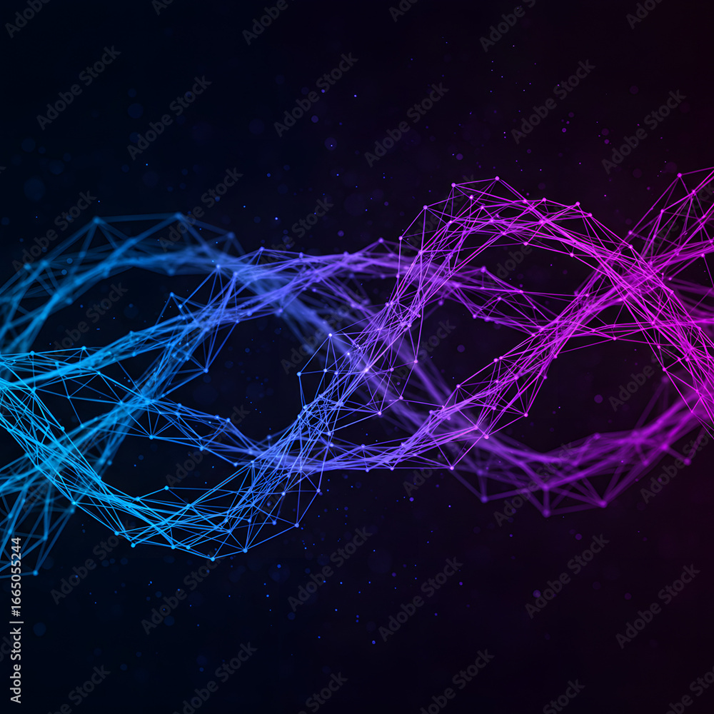 Aufkleber digital dna: an abstract, futuristic visualization of a double helix structure in shades of blue and
