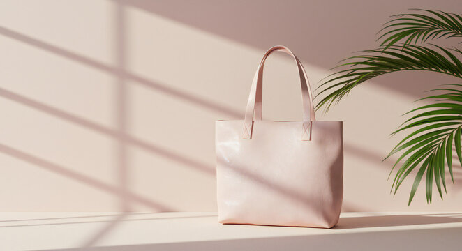 Elegant pale pink tote bag with natural light and shadow play - Powered by Adobe