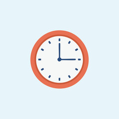 Orange bordered clock with blue hands on white face time timepiece