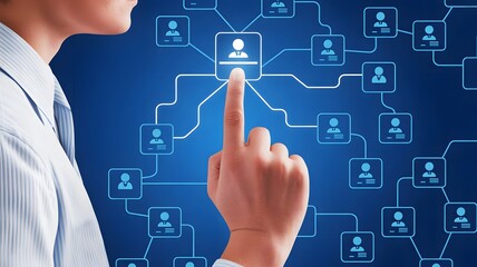 Person touching a digital network of people icons connection