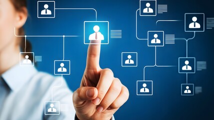 Obraz premium Person touching a digital network of people icons technology