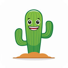 Smiling green cactus with arms in the dirt happy cartoon