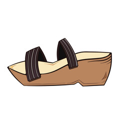 Brown wedges shoe sandal from side angle view. Colorful cartoon art styled drawing with outlines isolated on square white background.