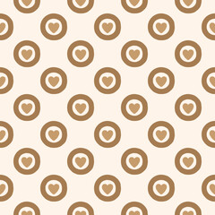 Hearts polka dots seamless pattern Beige background Cute child doodle design for textile Cartoon home cozy style Fashion print for clothes greeting invitation card flyer banner poster cover book ad