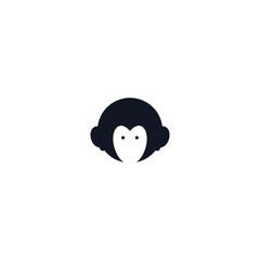Monkey wearing headphones logo icon sign Chimp head face emblem Template shape brand Modern creative design style Fashion print for clothes greeting invitation card flyer banner poster cover book ad