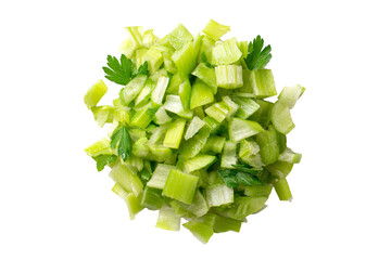 Heap of diced celery and parsley isolated on transparent background