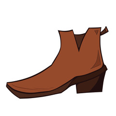 Brown colored ankle boots shoe from side angle view. Colorful cartoon art styled drawing with outlines isolated on square white background.