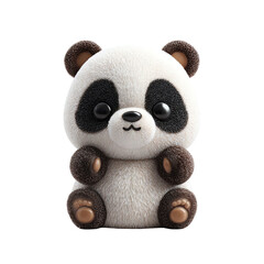 3D Render of Cute Panda Bear Figurine Cartoon Style Soft Isolated on Transparent White Background