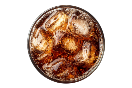 Refreshing cola drink with ice cubes isolated on transparent background