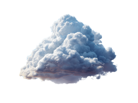 Cumulus cloud with dark base and bright white fluffy top isolated on black background weather atmospheric, Isolated, Png Transparent Background