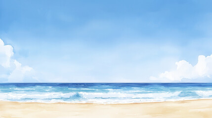 Serene beach scene featuring clear blue sky, gentle waves, and soft sandy shore evokes sense of tranquility and relaxation