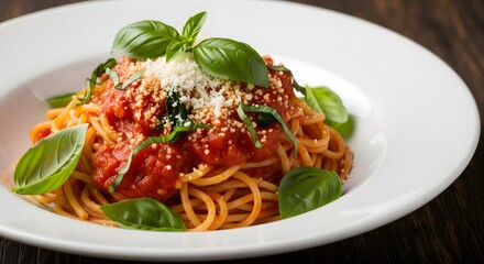 Plate of pasta with basil and parmesan