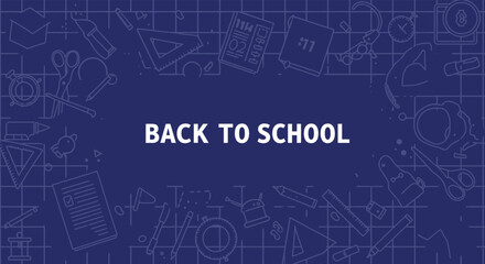 Back to school theme with educational icons on a blue background