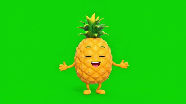 Cheerful cartoon pineapple character with arms and legs 
