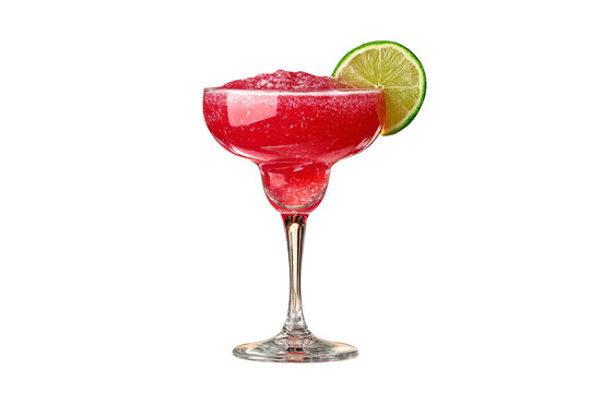 Refreshing pink frozen margarita with lime isolated on transparent background