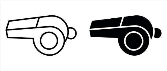 Black  and white whistle icon isolated on white background , vector illustration .