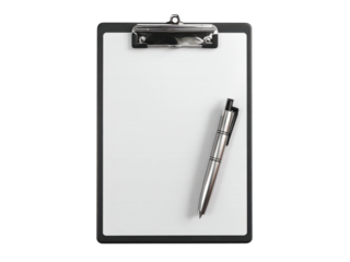 White paper on black clipboard with silver pen isolated on black background image, Isolated, Png Transparent Background