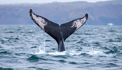 Fototapeta premium Humpback Whale Fluke Emerging Ocean Surface