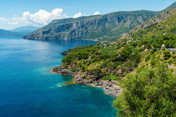 Naklejka premium Scenic panoramic coastal view near Maratea, in the Basilicata region of Italy.