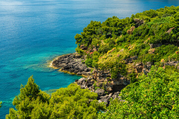 Obraz premium Scenic panoramic coastal view near Maratea, in the Basilicata region of Italy.