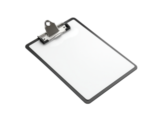 Blank White Clipboard with Silver Clip on Black Background paper empty, Isolated, Png Transparent Background