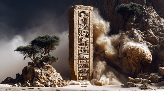 Mesopotamian Myth・Gilgamesh's Decaying Stele | Immortality Stele Crumbling in Sandstorm, Elixir Ashes, Uruk's Fall Projection, Cuneiform Sapling