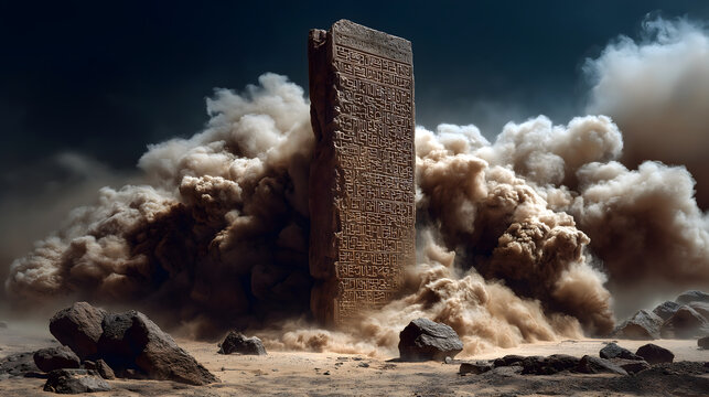 Mesopotamian Myth・Gilgamesh's Decaying Stele | Immortality Stele Crumbling in Sandstorm, Elixir Ashes, Uruk's Fall Projection, Cuneiform Sapling