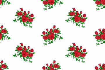 seamless texture bouquet of roses. seamless texture of red roses on a white background for decorating tablecloths and napkins