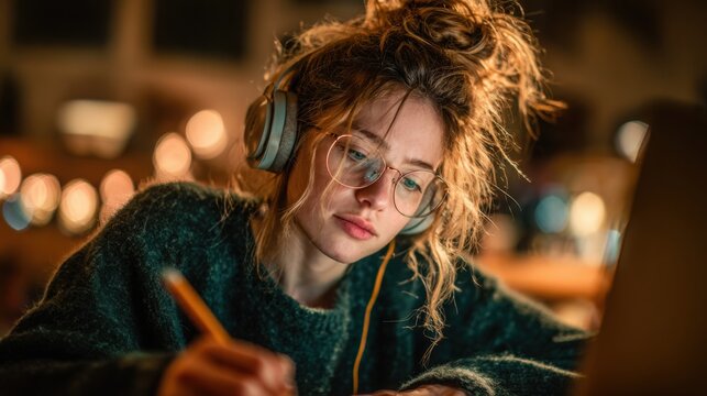 Engagement in e-learning while wearing headphones and studying at night