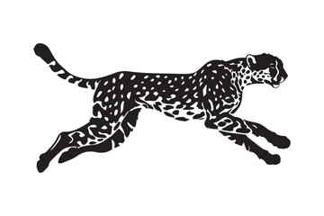 Stylized cheetah in full gallop black and white illustration