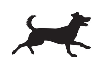 Silhouette of a happy dog running with its tongue out