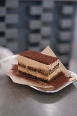 Slice of Tiramisu with Chocolate Sprinkles