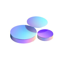 Three overlapping, circular, 3D shapes, rendered in a gradient of soft, pastel blue and purple hues.  The shapes have subtle, slightly raised edges and a smooth, glossy finish