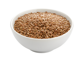 Bowl of Flax Seeds isolated on white or transparent background. PNG