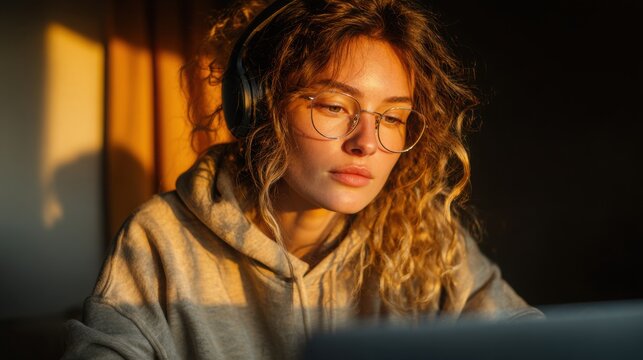 Engaging in online learning with AI tools during evening hours at home - Powered by Adobe