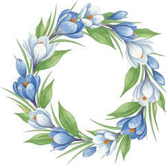 Floral wreath frame with pink flowers and leaves decorative nature design illustration