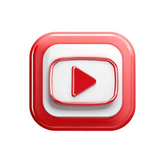 Red square button with play icon.  3D effect, layered design