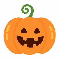 Funny Halloween pumpkin with big wide smile and small triangle eyes carved jack o lantern.