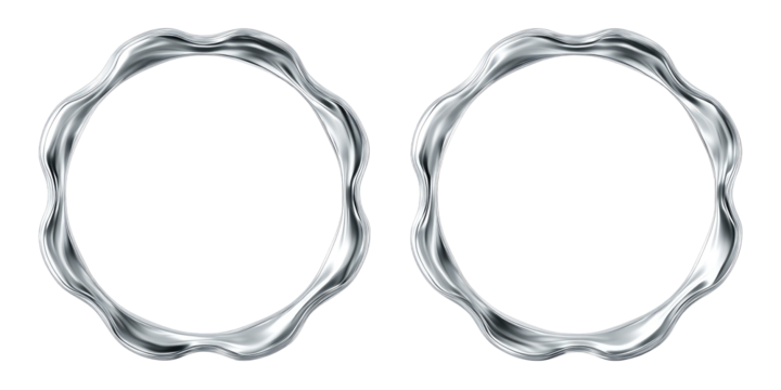 Two mirrored, stylized, wavy, metallic rings