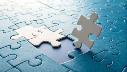 Fototapeta premium Jigsaw puzzle with one piece about to be placed game