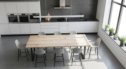 Modern kitchen with dining area