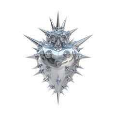 Fototapeta premium Metallic heart with spiky exterior. 3D rendering of a stylized heart, reflective silver, studded with numerous sharp points. Abstract, futuristic, and ornate