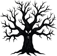 Haunted Tree Silhouette Illustration Isolated on Transparent Background for Halloween