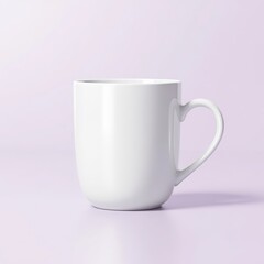 Obraz premium Clean white ceramic coffee mug with handle isolated on a soft pastel purple background