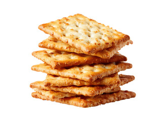 Stacked golden baked crackers with perforated surface food, Isolated, Png Transparent Background