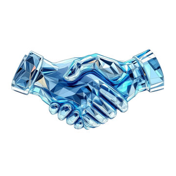 Crystal handshake symbolizing business agreement isolated on transparent background