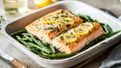 Baked Salmon with Green Beans